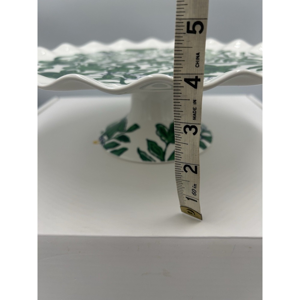 Lilly Pulitzer 017521 12in Ceramic Cake Stand & Knife Set Green/White Floral - Picture 8 of 10